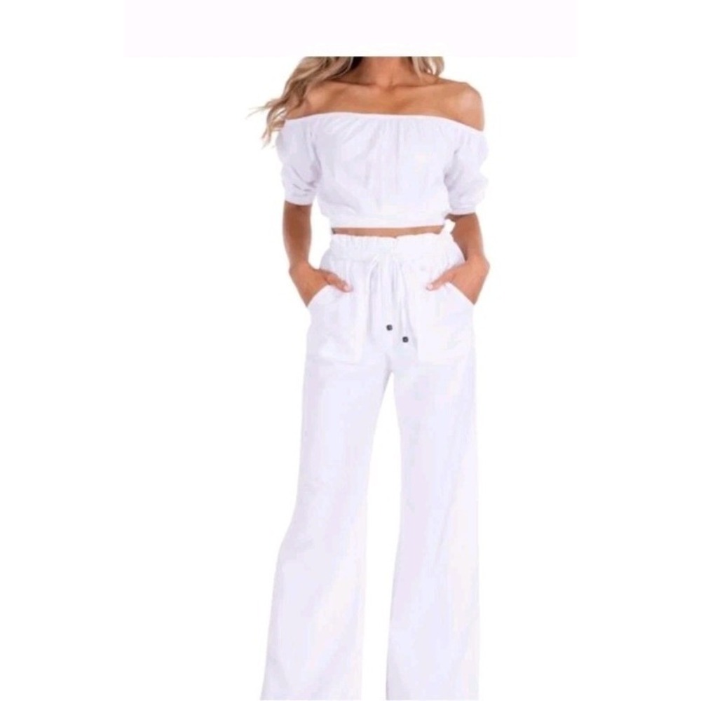 Seaspice XL Peruvian Cotton Wide Leg hi Rise Pants Elastic Waist Pockets White